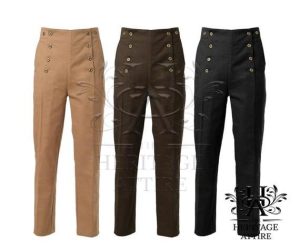 Three pairs of buttoned high-waisted pants