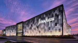 Neiman Marcus store exterior with colorful sky