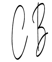 Stylized letters 'C' and 'B' in cursive